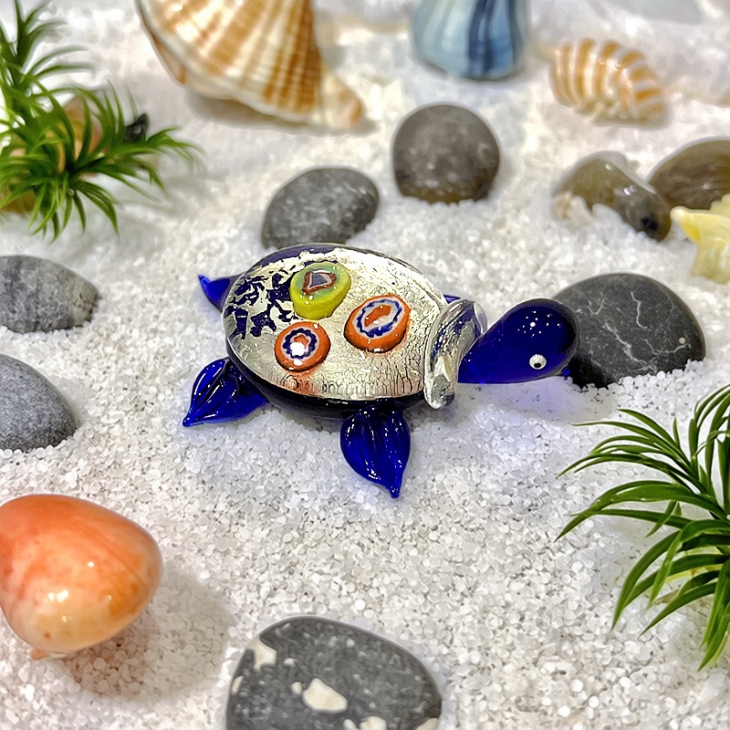 Marine Aquarium Europe - Handgefertigte Mini-Glas-Schildkrötenfigur, Niedliche Silberfolie Meerestier-Dekoration für