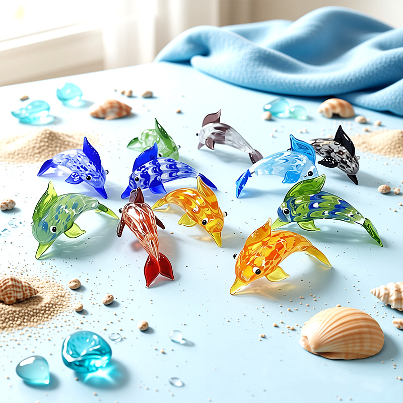 Marine Aquarium Europe - Handgefertigte Mini-Glasdelfin-Figur Bunte Niedliche Meerestier-Statue für